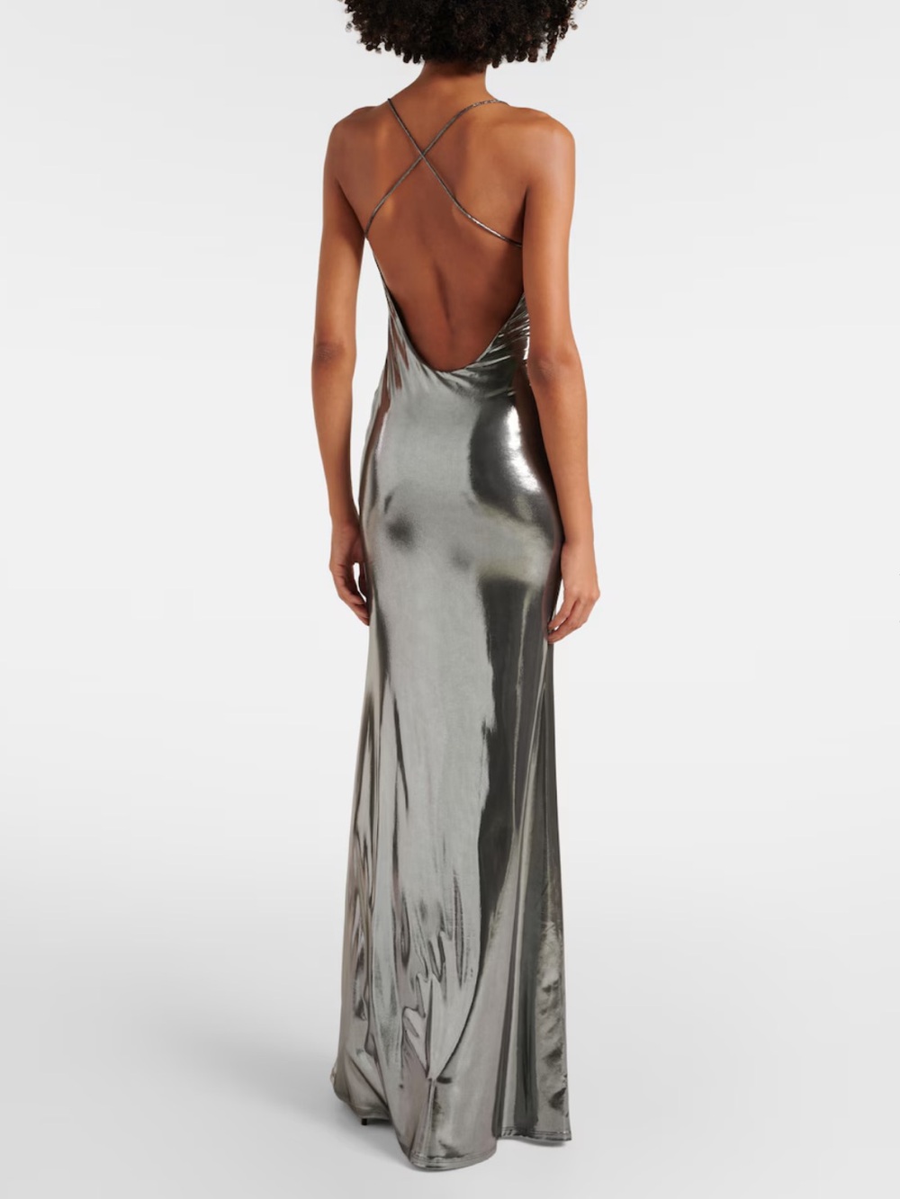 Michael Costello Silver Trisha Evening Gown Size XXS